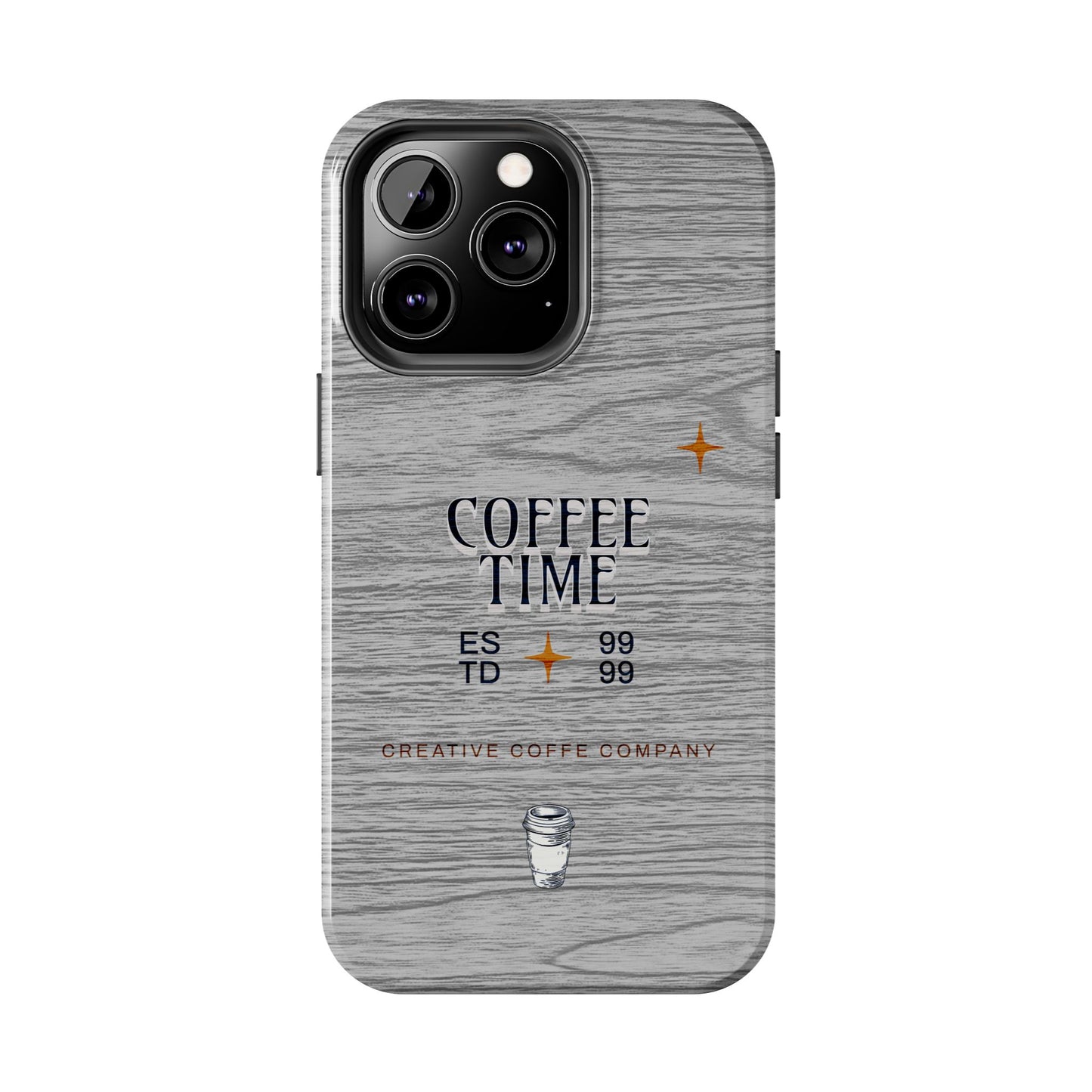 Coffee Time Tough Phone Case — Rustic Woodgrain Coffee Cup Design