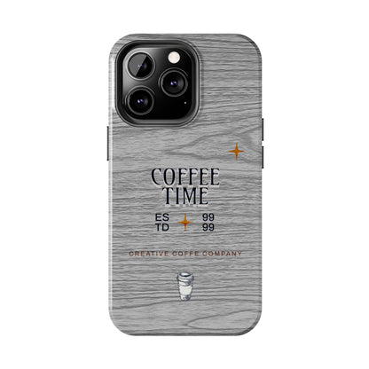 Coffee Time Tough Phone Case — Rustic Woodgrain Coffee Cup Design