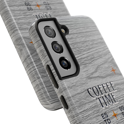 Coffee Time Tough Phone Case — Rustic Woodgrain Coffee Cup Design
