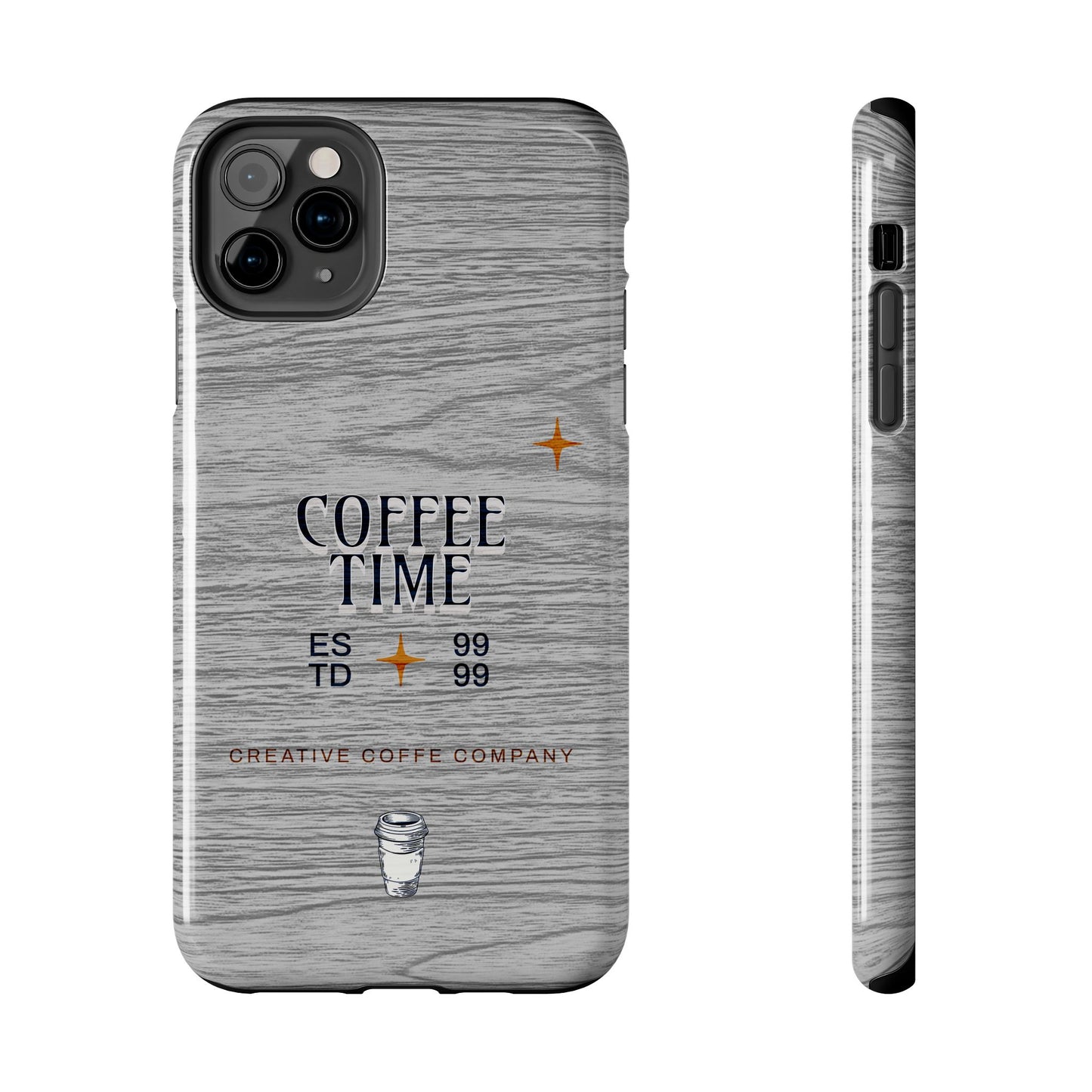 Coffee Time Tough Phone Case — Rustic Woodgrain Coffee Cup Design