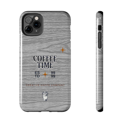 Coffee Time Tough Phone Case — Rustic Woodgrain Coffee Cup Design