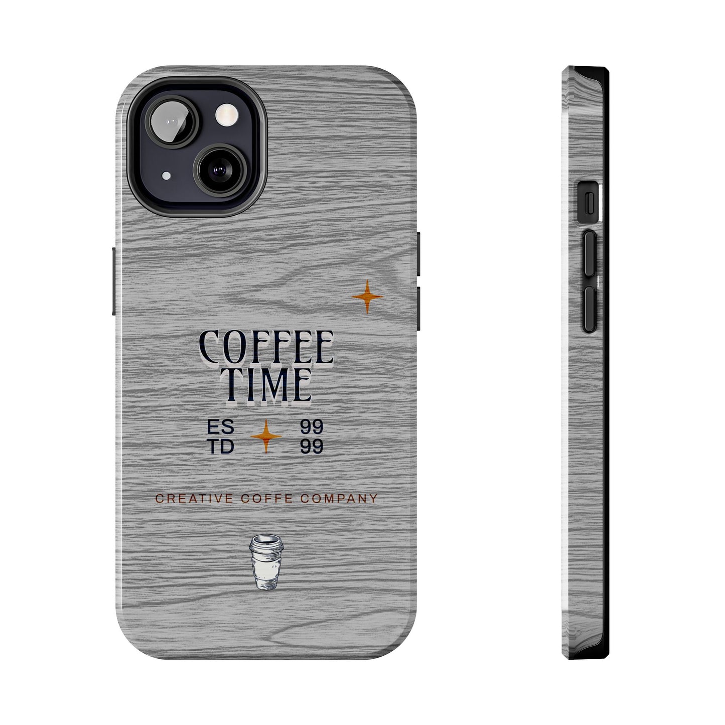 Coffee Time Tough Phone Case — Rustic Woodgrain Coffee Cup Design