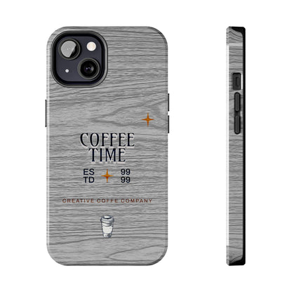 Coffee Time Tough Phone Case — Rustic Woodgrain Coffee Cup Design