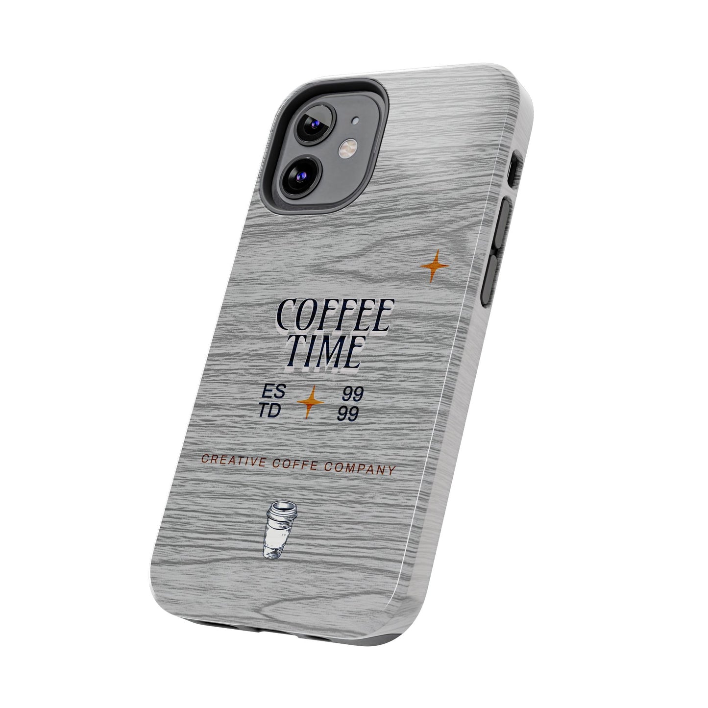 Coffee Time Tough Phone Case — Rustic Woodgrain Coffee Cup Design