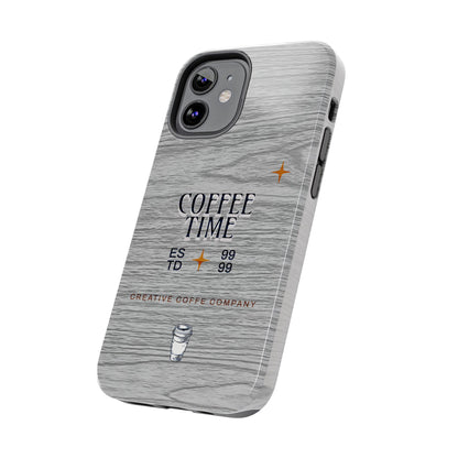 Coffee Time Tough Phone Case — Rustic Woodgrain Coffee Cup Design