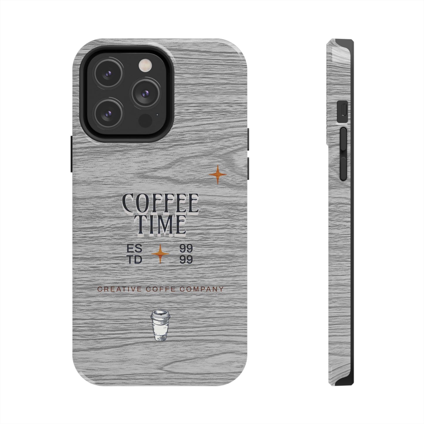 Coffee Time Tough Phone Case — Rustic Woodgrain Coffee Cup Design
