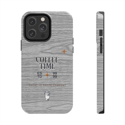Coffee Time Tough Phone Case — Rustic Woodgrain Coffee Cup Design