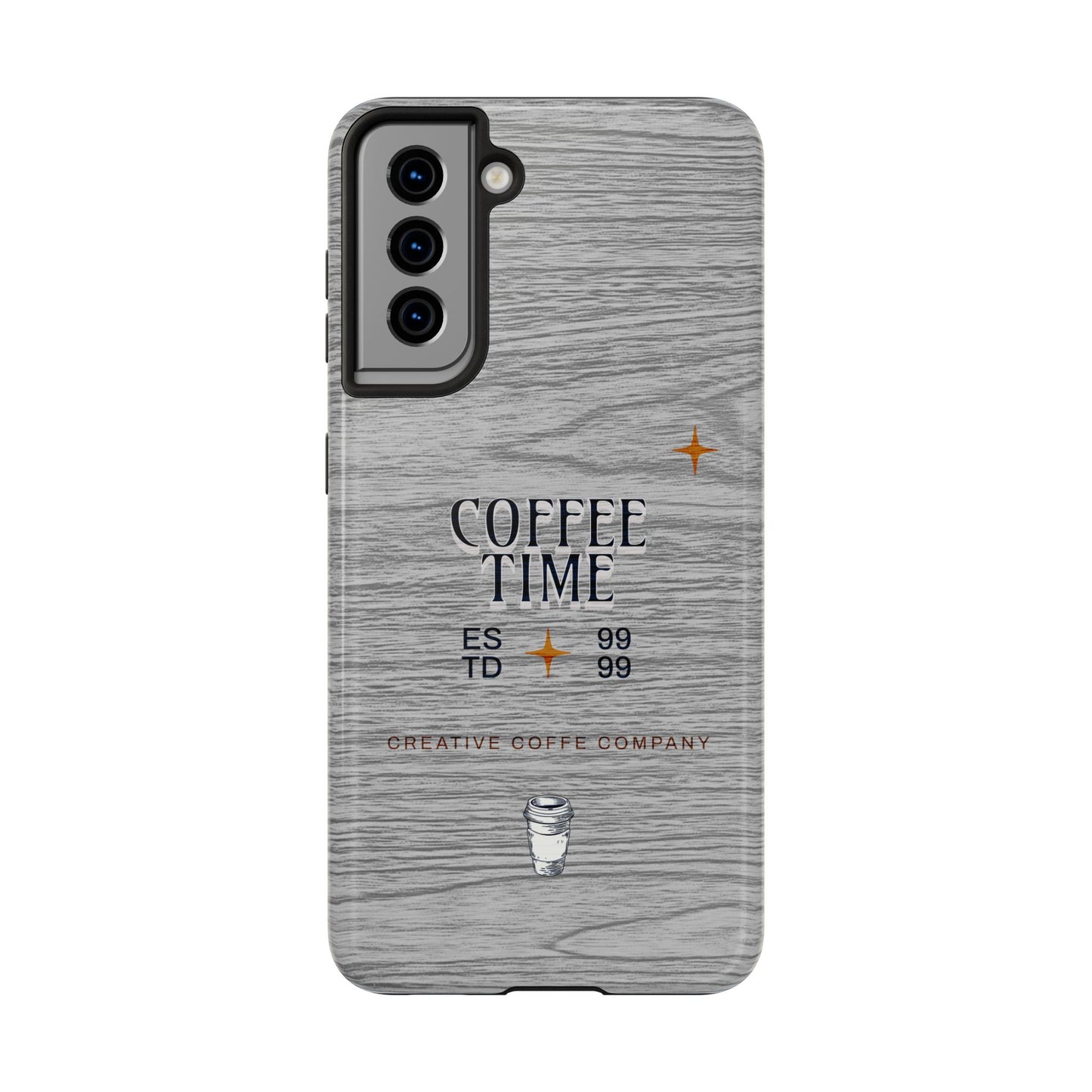Coffee Time Tough Phone Case — Rustic Woodgrain Coffee Cup Design