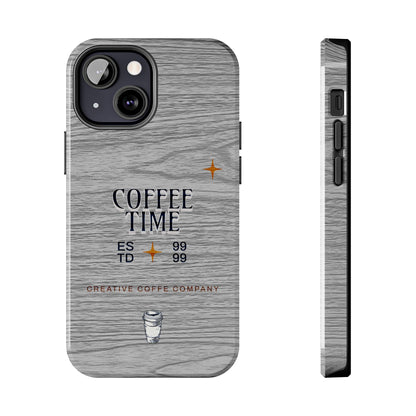 Coffee Time Tough Phone Case — Rustic Woodgrain Coffee Cup Design