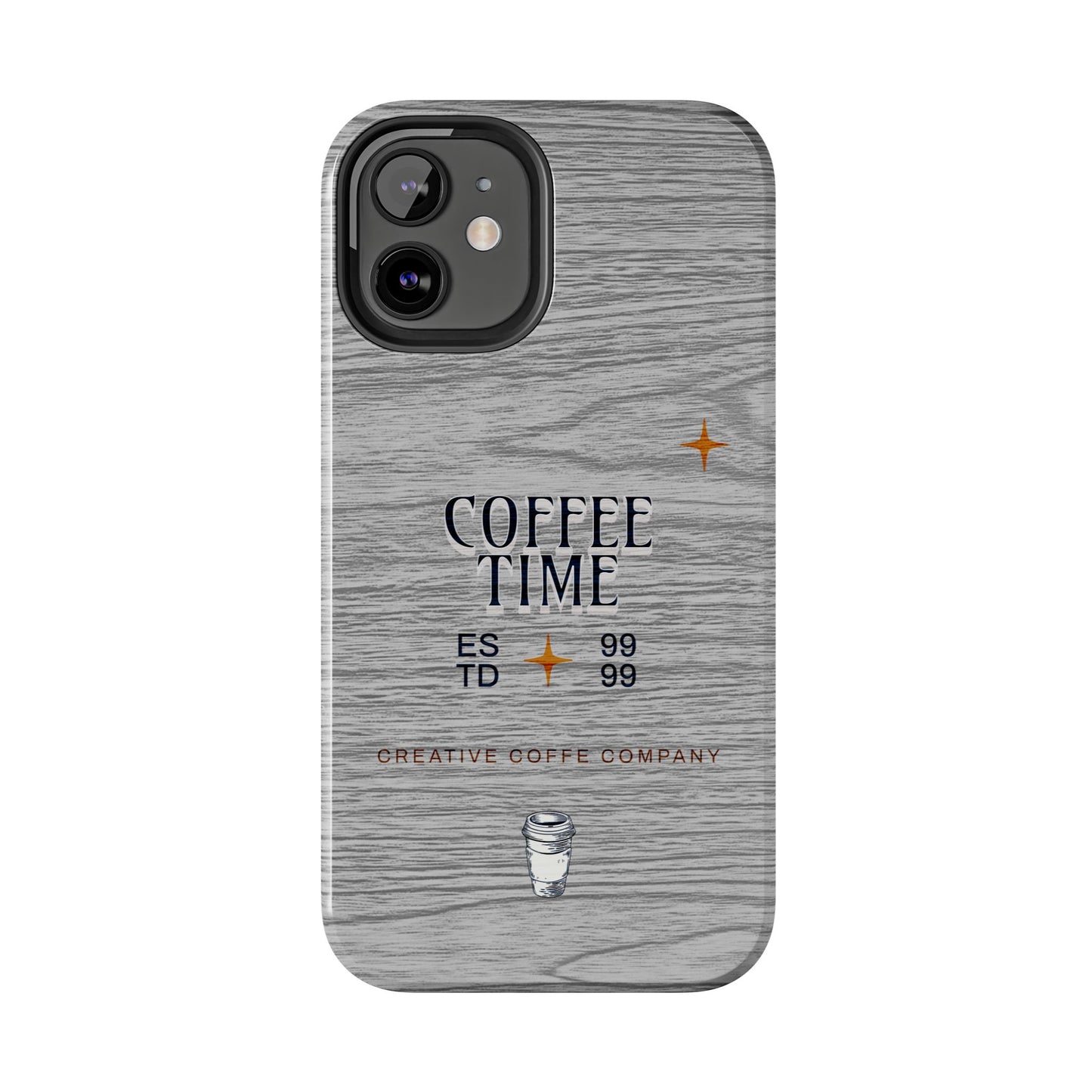 Coffee Time Tough Phone Case — Rustic Woodgrain Coffee Cup Design