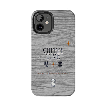Coffee Time Tough Phone Case — Rustic Woodgrain Coffee Cup Design