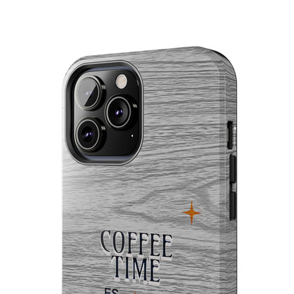 Coffee Time Tough Phone Case — Rustic Woodgrain Coffee Cup Design