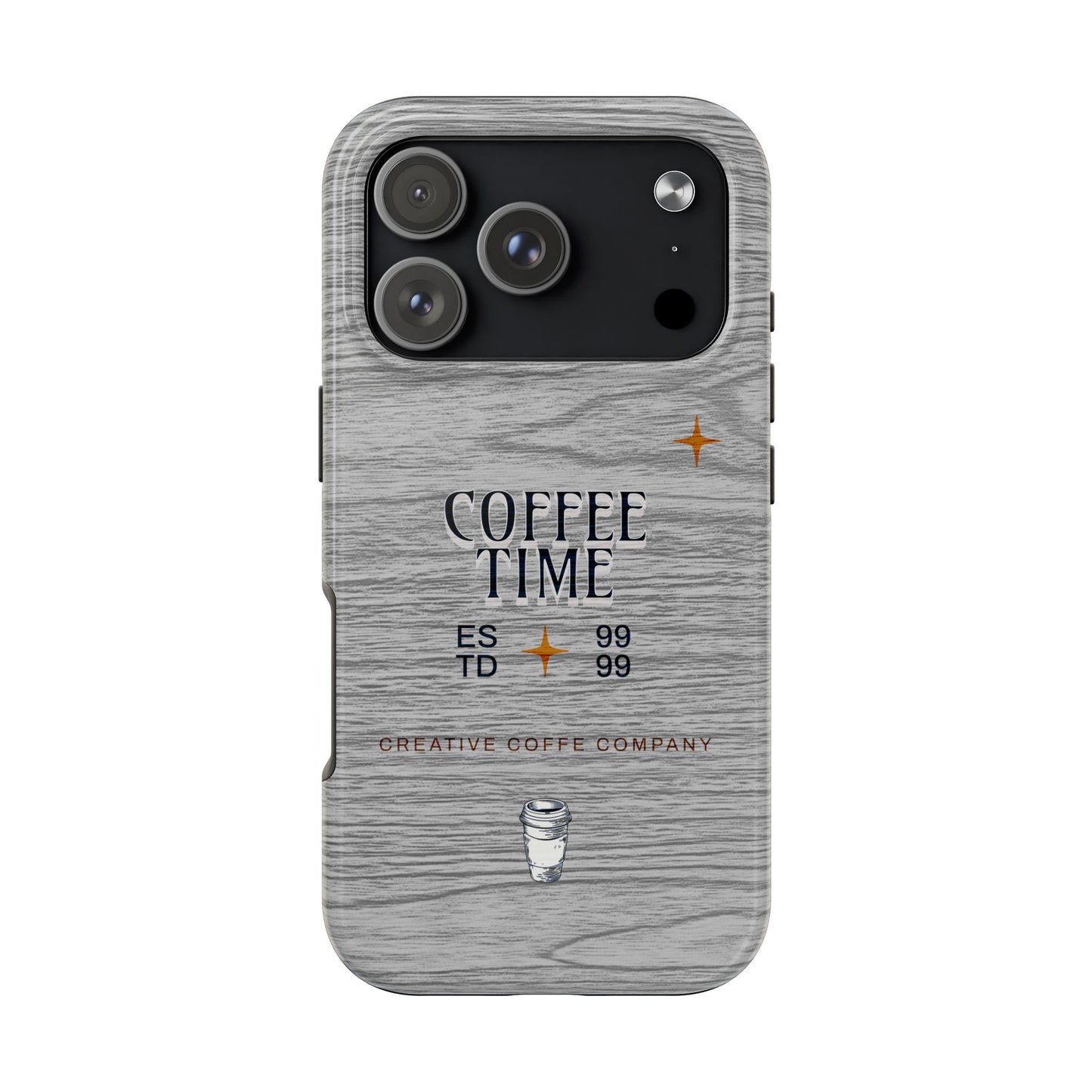 Coffee Time Tough Phone Case — Rustic Woodgrain Coffee Cup Design