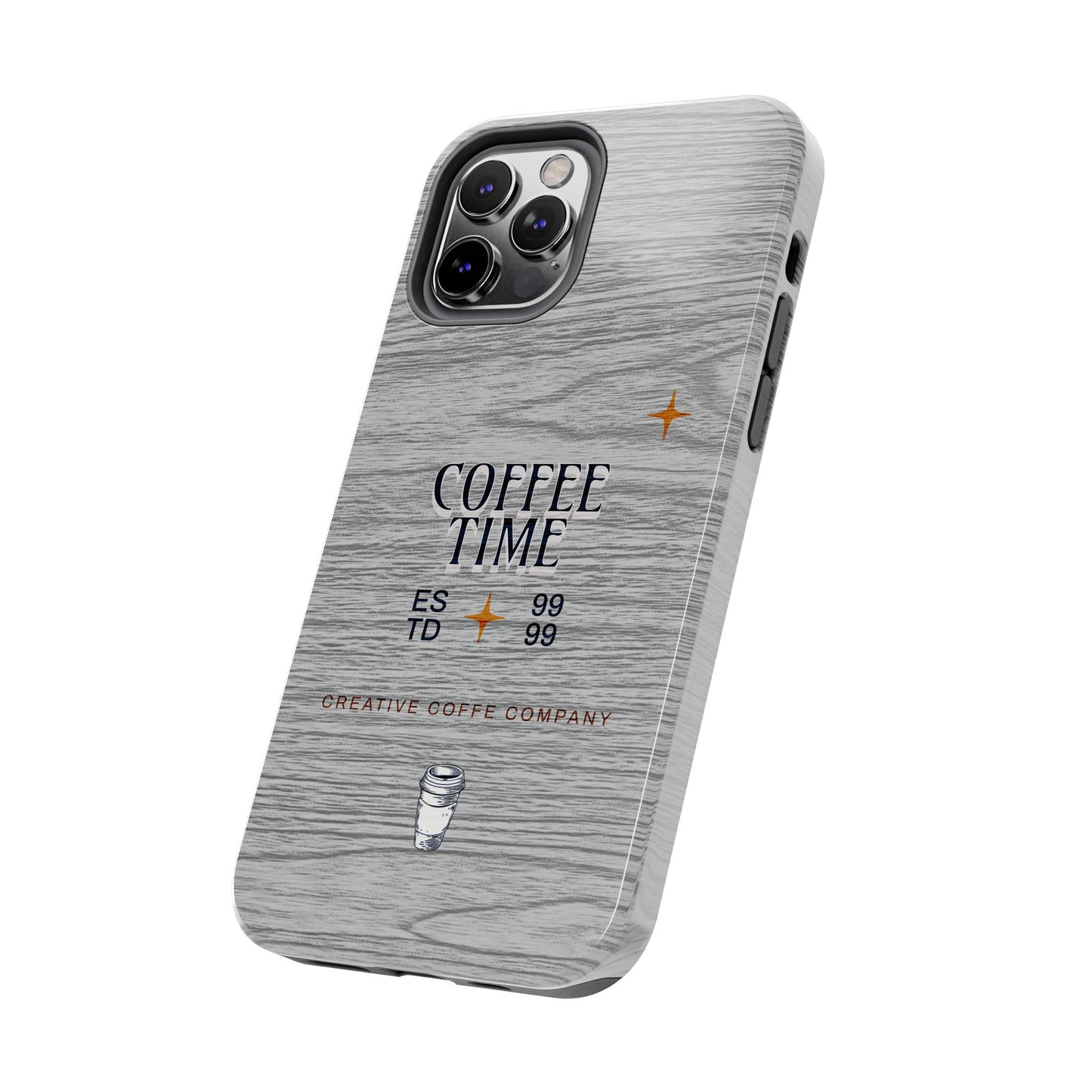 Coffee Time Tough Phone Case — Rustic Woodgrain Coffee Cup Design