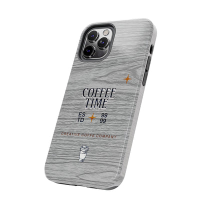 Coffee Time Tough Phone Case — Rustic Woodgrain Coffee Cup Design