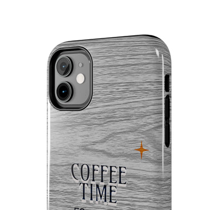 Coffee Time Tough Phone Case — Rustic Woodgrain Coffee Cup Design