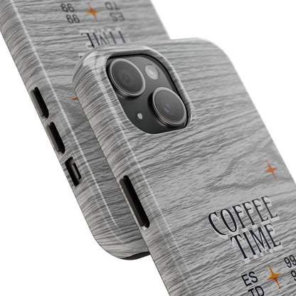 Coffee Time Tough Phone Case — Rustic Woodgrain Coffee Cup Design