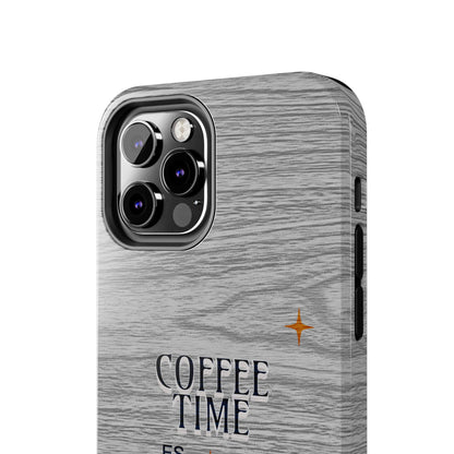Coffee Time Tough Phone Case — Rustic Woodgrain Coffee Cup Design