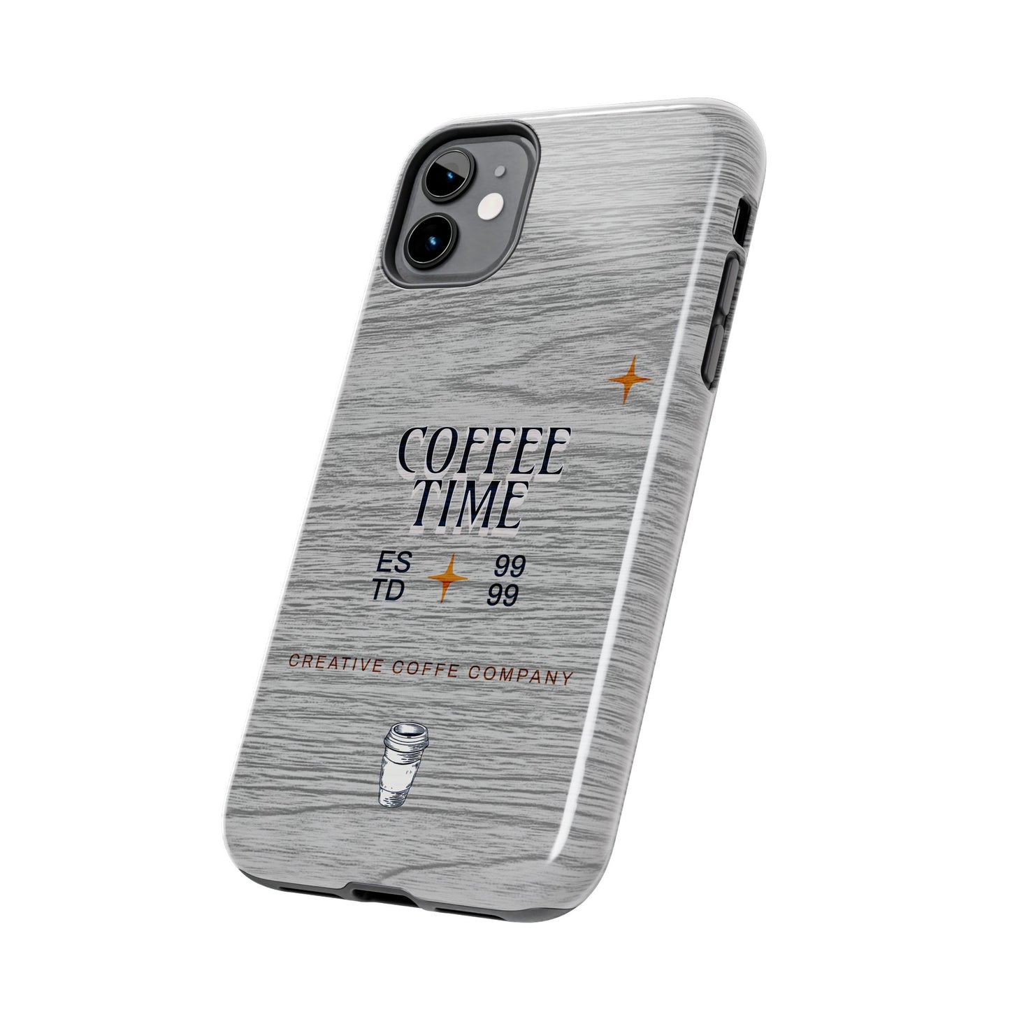 Coffee Time Tough Phone Case — Rustic Woodgrain Coffee Cup Design