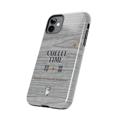 Coffee Time Tough Phone Case — Rustic Woodgrain Coffee Cup Design