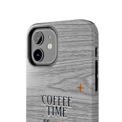 Coffee Time Tough Phone Case — Rustic Woodgrain Coffee Cup Design