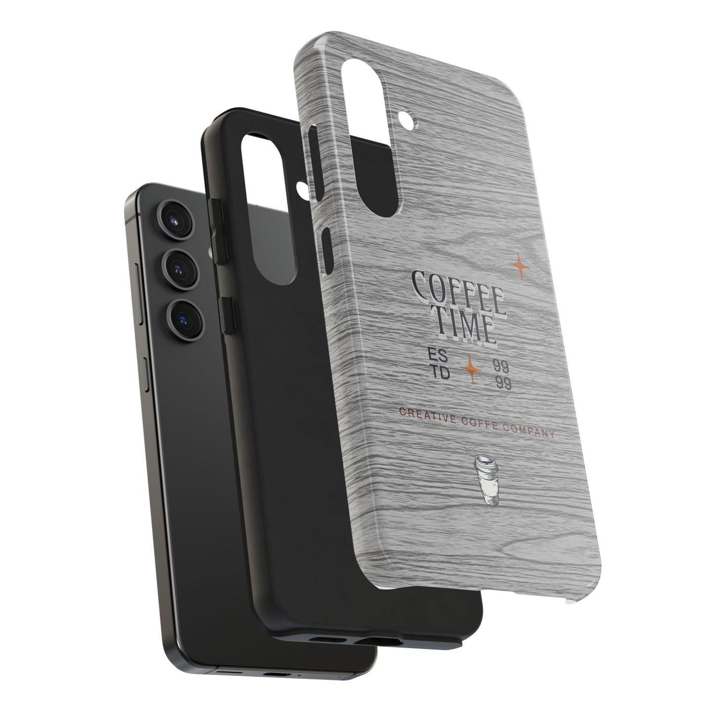 Coffee Time Tough Phone Case — Rustic Woodgrain Coffee Cup Design