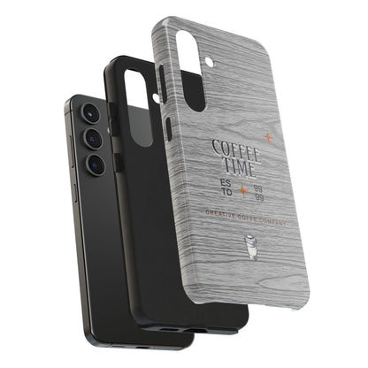 Coffee Time Tough Phone Case — Rustic Woodgrain Coffee Cup Design