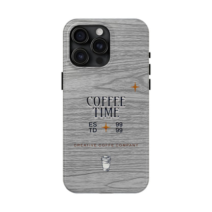Coffee Time Tough Phone Case — Rustic Woodgrain Coffee Cup Design