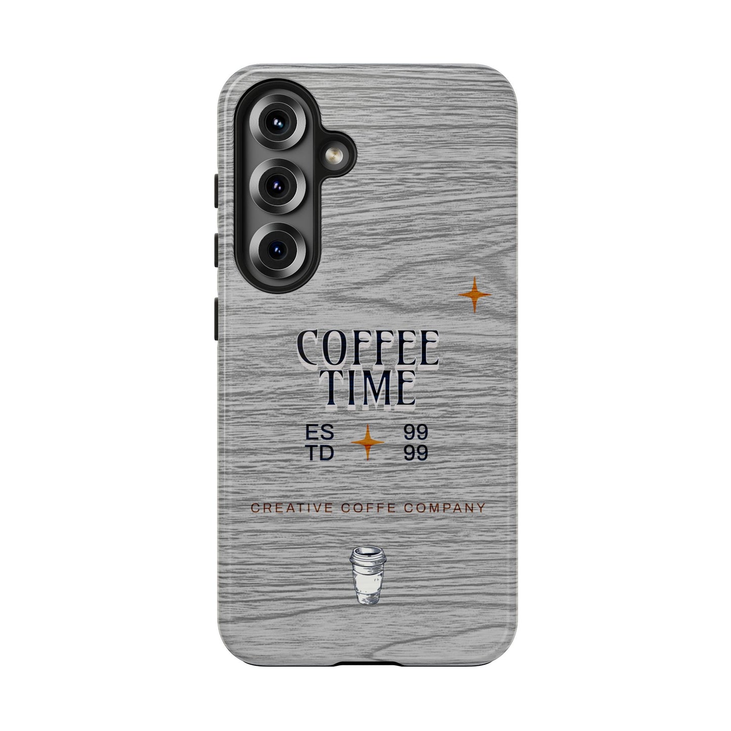 Coffee Time Tough Phone Case — Rustic Woodgrain Coffee Cup Design