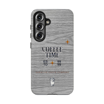 Coffee Time Tough Phone Case — Rustic Woodgrain Coffee Cup Design