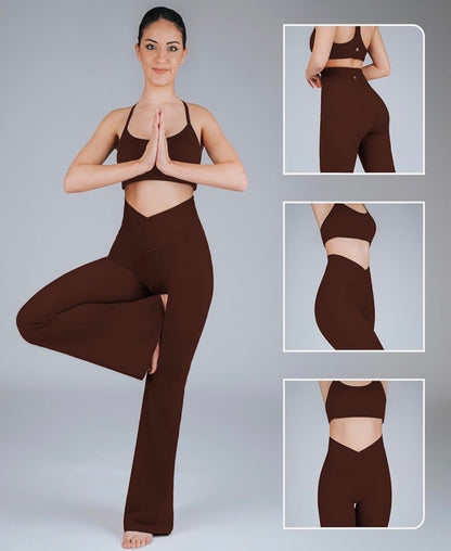 Leggings Bota Ancha Mujer – Flare Premium, Cintura Alta Push Up, Control de Abdomen, Tela Suave y Elástica, Diseño Crossover para Gym, Yoga y Uso Diario