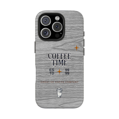 Coffee Time Tough Phone Case — Rustic Woodgrain Coffee Cup Design