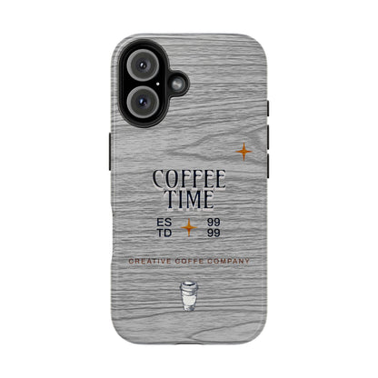 Coffee Time Tough Phone Case — Rustic Woodgrain Coffee Cup Design