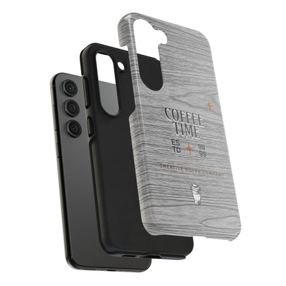 Coffee Time Tough Phone Case — Rustic Woodgrain Coffee Cup Design