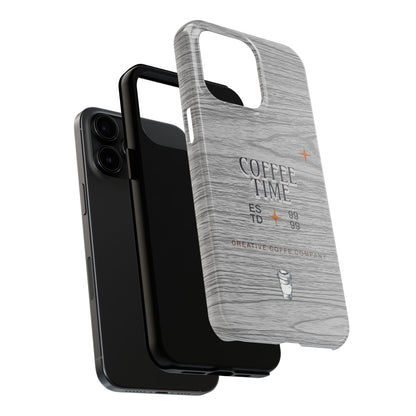 Coffee Time Tough Phone Case — Rustic Woodgrain Coffee Cup Design