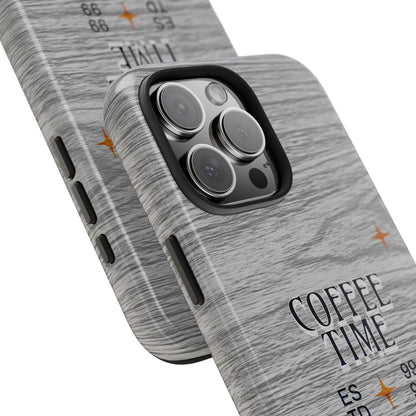 Coffee Time Tough Phone Case — Rustic Woodgrain Coffee Cup Design