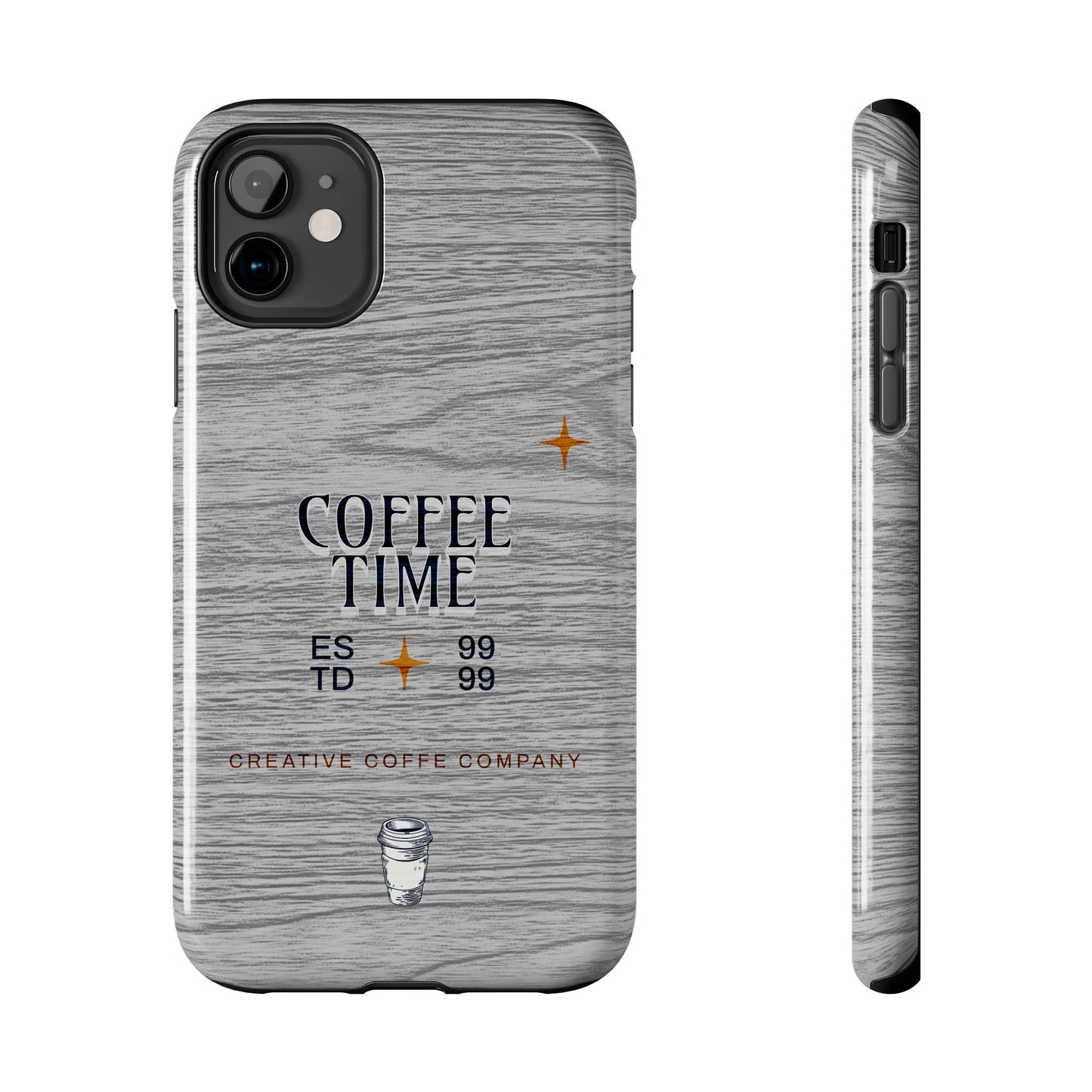 Coffee Time Tough Phone Case — Rustic Woodgrain Coffee Cup Design