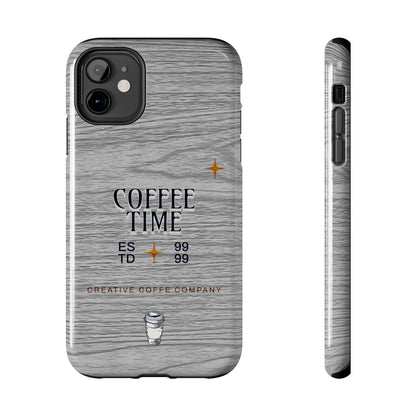 Coffee Time Tough Phone Case — Rustic Woodgrain Coffee Cup Design