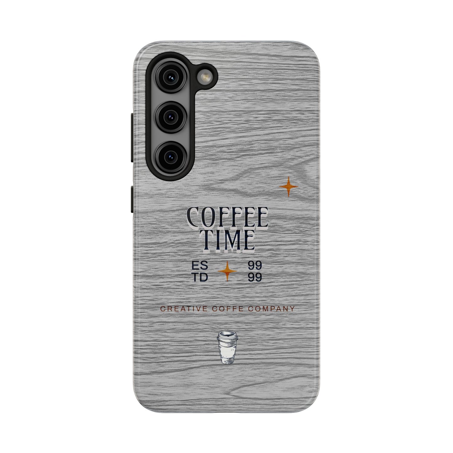 Coffee Time Tough Phone Case — Rustic Woodgrain Coffee Cup Design