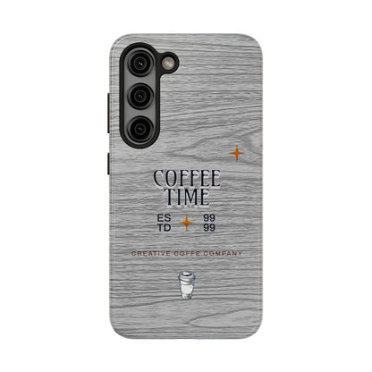 Coffee Time Tough Phone Case — Rustic Woodgrain Coffee Cup Design