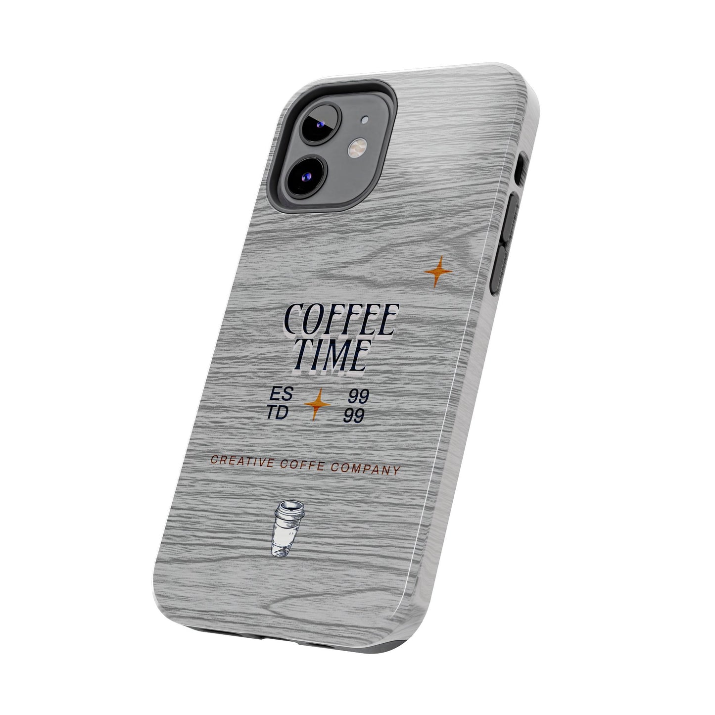 Coffee Time Tough Phone Case — Rustic Woodgrain Coffee Cup Design