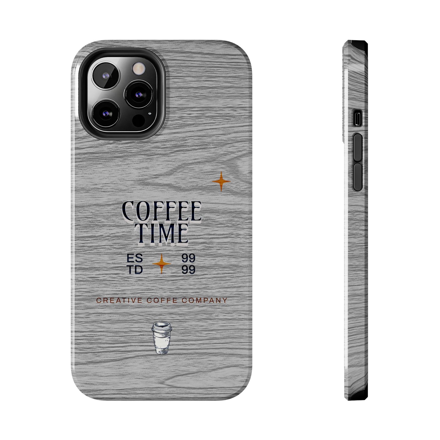 Coffee Time Tough Phone Case — Rustic Woodgrain Coffee Cup Design
