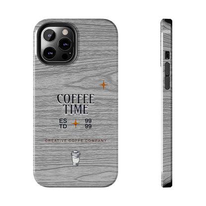 Coffee Time Tough Phone Case — Rustic Woodgrain Coffee Cup Design