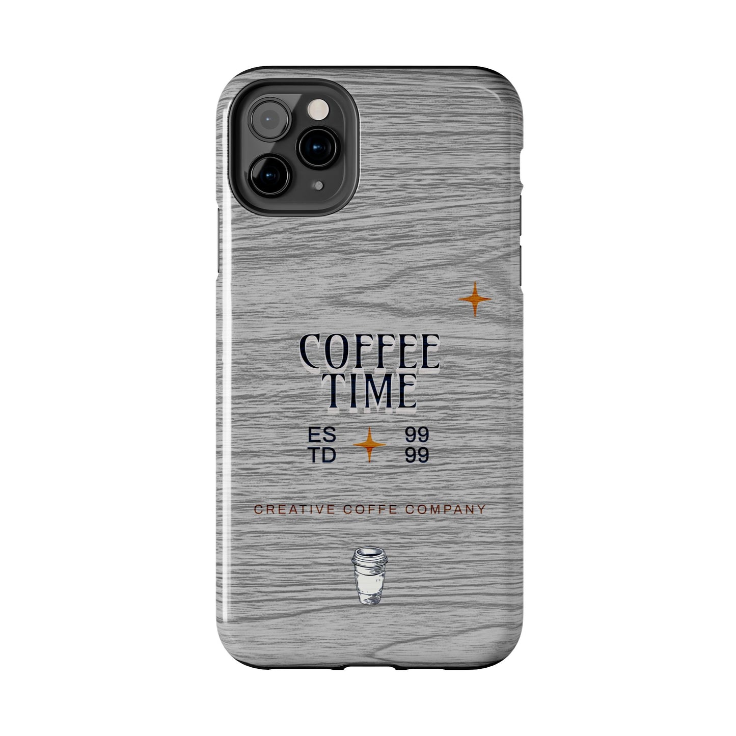 Coffee Time Tough Phone Case — Rustic Woodgrain Coffee Cup Design