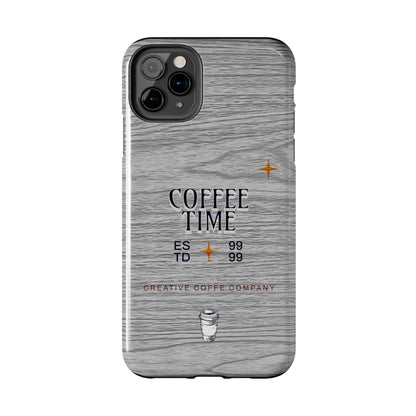 Coffee Time Tough Phone Case — Rustic Woodgrain Coffee Cup Design