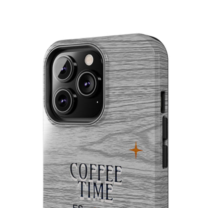 Coffee Time Tough Phone Case — Rustic Woodgrain Coffee Cup Design