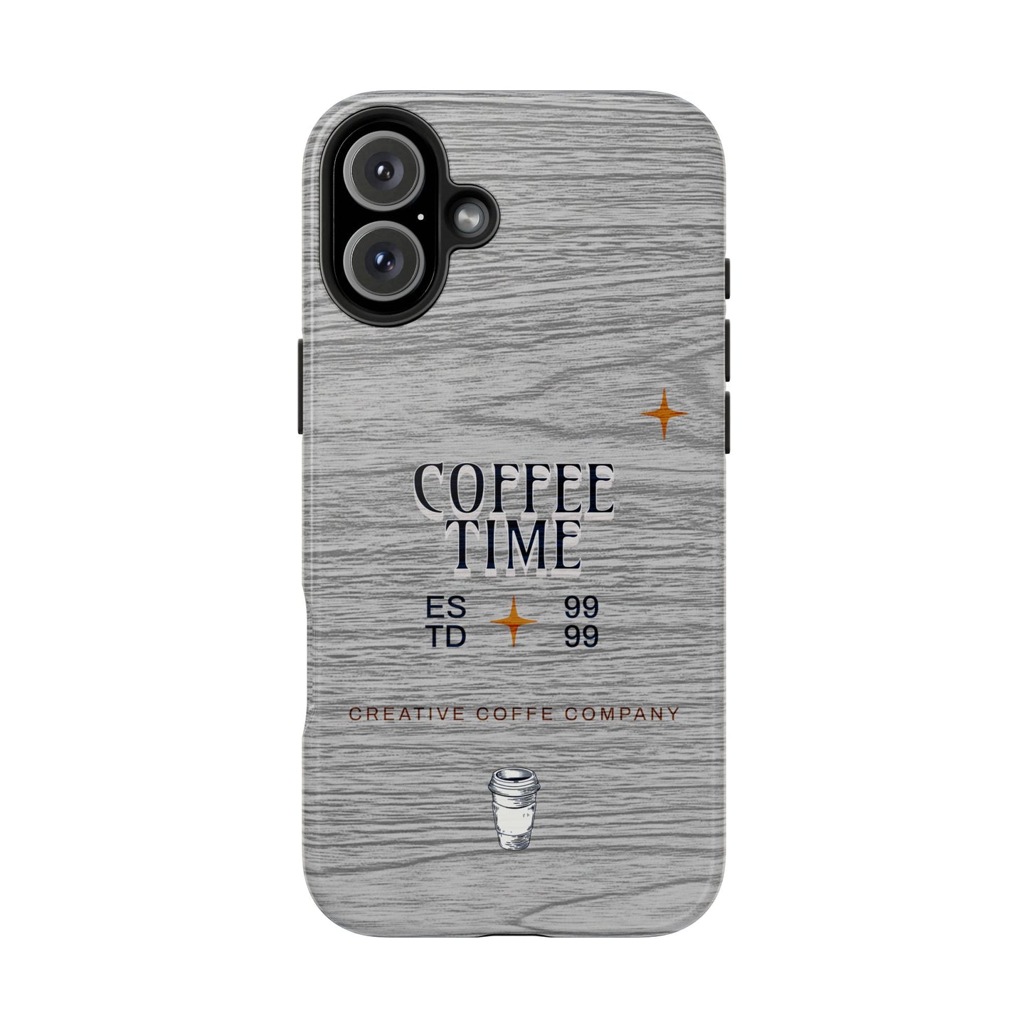 Coffee Time Tough Phone Case — Rustic Woodgrain Coffee Cup Design