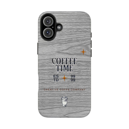 Coffee Time Tough Phone Case — Rustic Woodgrain Coffee Cup Design