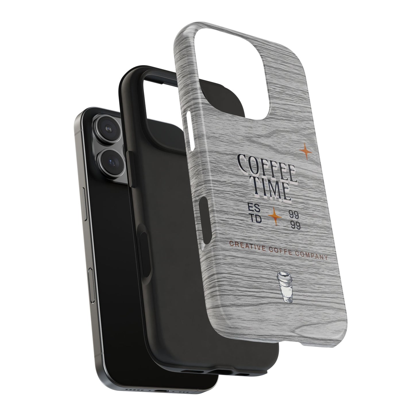 Coffee Time Tough Phone Case — Rustic Woodgrain Coffee Cup Design