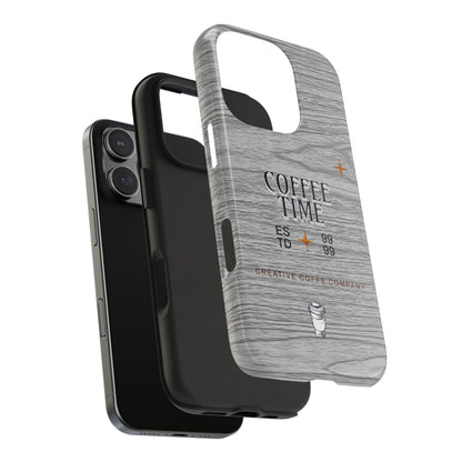 Coffee Time Tough Phone Case — Rustic Woodgrain Coffee Cup Design